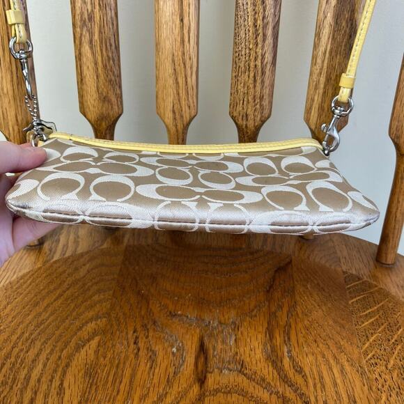 COACH Vtg Y2K Khaki Tan & Yellow POPPY Signature C Sateen Mini Crossbody Purse - Picture 8 of 16